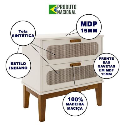 Kit 2 Mesas De Cabeceira Santorini 2 Gavetas 60 Cm Off White - Off White