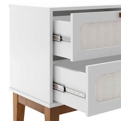 Mesa De Cabeceira 2 Gavetas Santorini Branco 45 Cm Palhinha Indiana - Branco