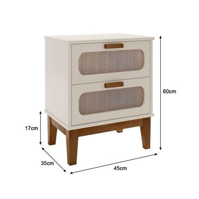Mesa De Cabeceira 2 Gavetas Santorini Off White 45 Cm Com Tela Indiana - Off White