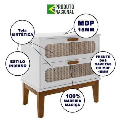 Mesa De Cabeceira Santorini 2 Gavetas 60 Cm Branco - Branco