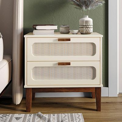 Mesa De Cabeceira 2 Gavetas Santorini Off White 60 Cm Com Tela Indiana - Off White