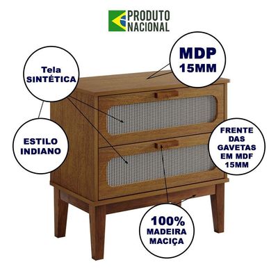 Mesa De Cabeceira Santorini 2 Gavetas 60 Cm Amêndoa - Bege