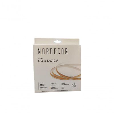 Fita Led Ip20 12w/m 12v Cob 1200lm/m 5mt Nordecor 3000k