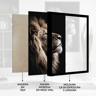 Quadro Decorativo Leão Da Fé Moldura Preta Cx Alta 40x60