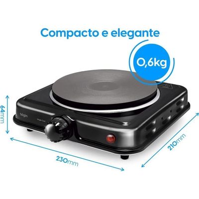 Fogão Elétrico De Mesa 1 Prato 1000W FF01 Single Cook Preto Elgin 220V