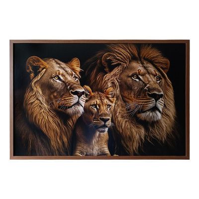 Quadro Decorativo Leões Moldura Cx Alta 100x66 Titulos Moldura Madeira
