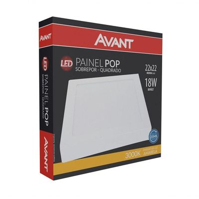Painel Pop Sobrepor Quadrado Avant - 22x22 - 18w 3000k Luz Amarela