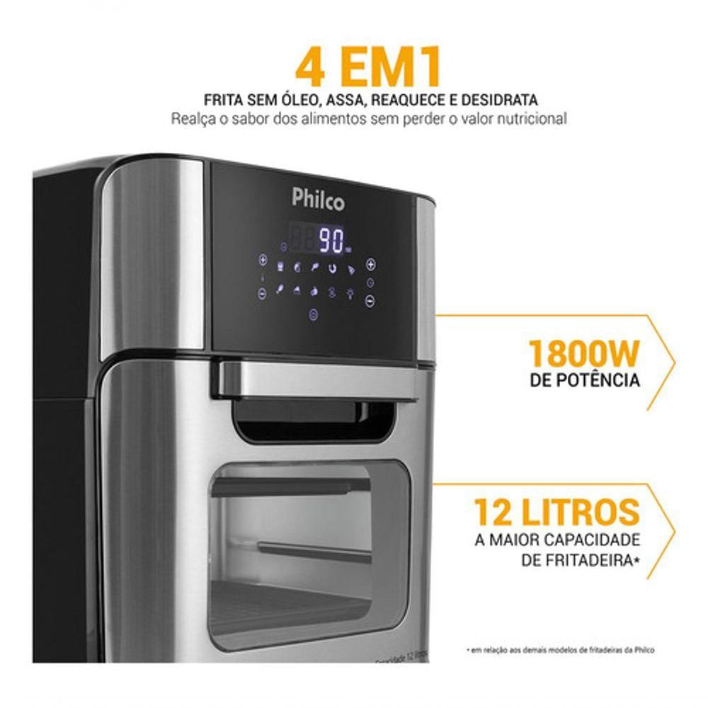 Fritadeira Air Fryer Oven Philco Sem Óleo PFR2250V 4 Em 1 12L 1800W Preto 110V