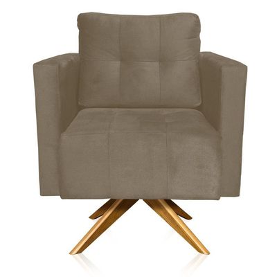 Kit 2 Poltronas Giratória Livia Suede Marrom Rato Base De Madeira Ma30 - D'rossi
