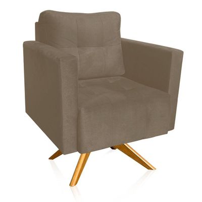 Kit 2 Poltronas Giratória Livia Suede Marrom Rato Base De Madeira Ma30 - D'rossi
