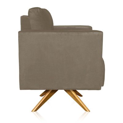 Kit 2 Poltronas Giratória Livia Suede Marrom Rato Base De Madeira Ma30 - D'rossi