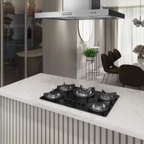 Fogão Cooktop Elétrico 5 Bocas Tripla Chama Bivolt Mesa Em Vidro Safe Ferro Fundido Fogatti Bivolt