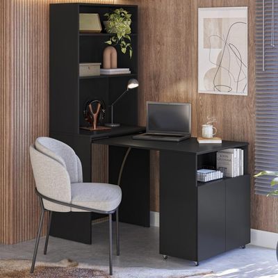 Armário Escrivaninha 2 Portas Com Mesa Retrátil Duo Preto
