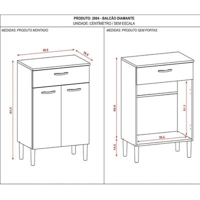Balcão De Cozinha Com Tampo 2 Portas E 1 Gaveta Diamante Branco Supremo