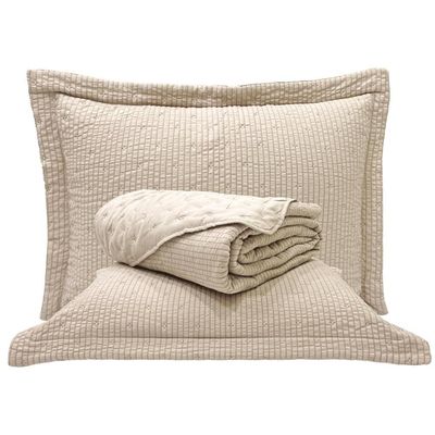 Cobre Leito Queen Analu Micropercal 300 Fios Dupla Face Texturizado 3 Peças - Bege