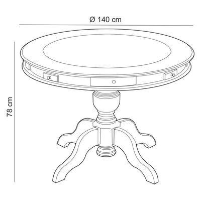 Mesa De Jogos Redonda Tampo Reversível Gavetas E Porta Copos 140cm M04 Imbuia - Lyam Decor