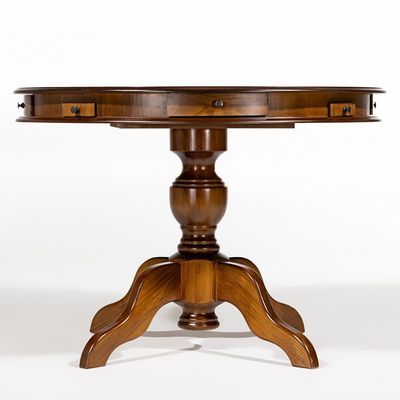 Mesa De Jogos Redonda Tampo Reversível Gavetas E Porta Copos 140cm M04 Imbuia - Lyam Decor