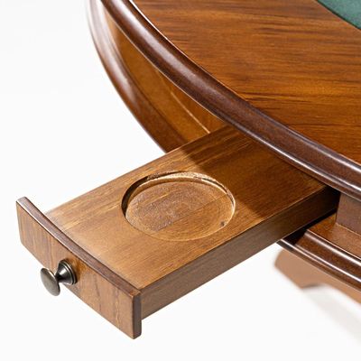 Mesa De Jogos Redonda Tampo Reversível Gavetas E Porta Copos 140cm M04 Imbuia - Lyam Decor
