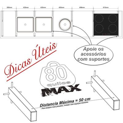 Suporte Pia Chumbar Bancada Aparador Mesa 50 Cm Preto