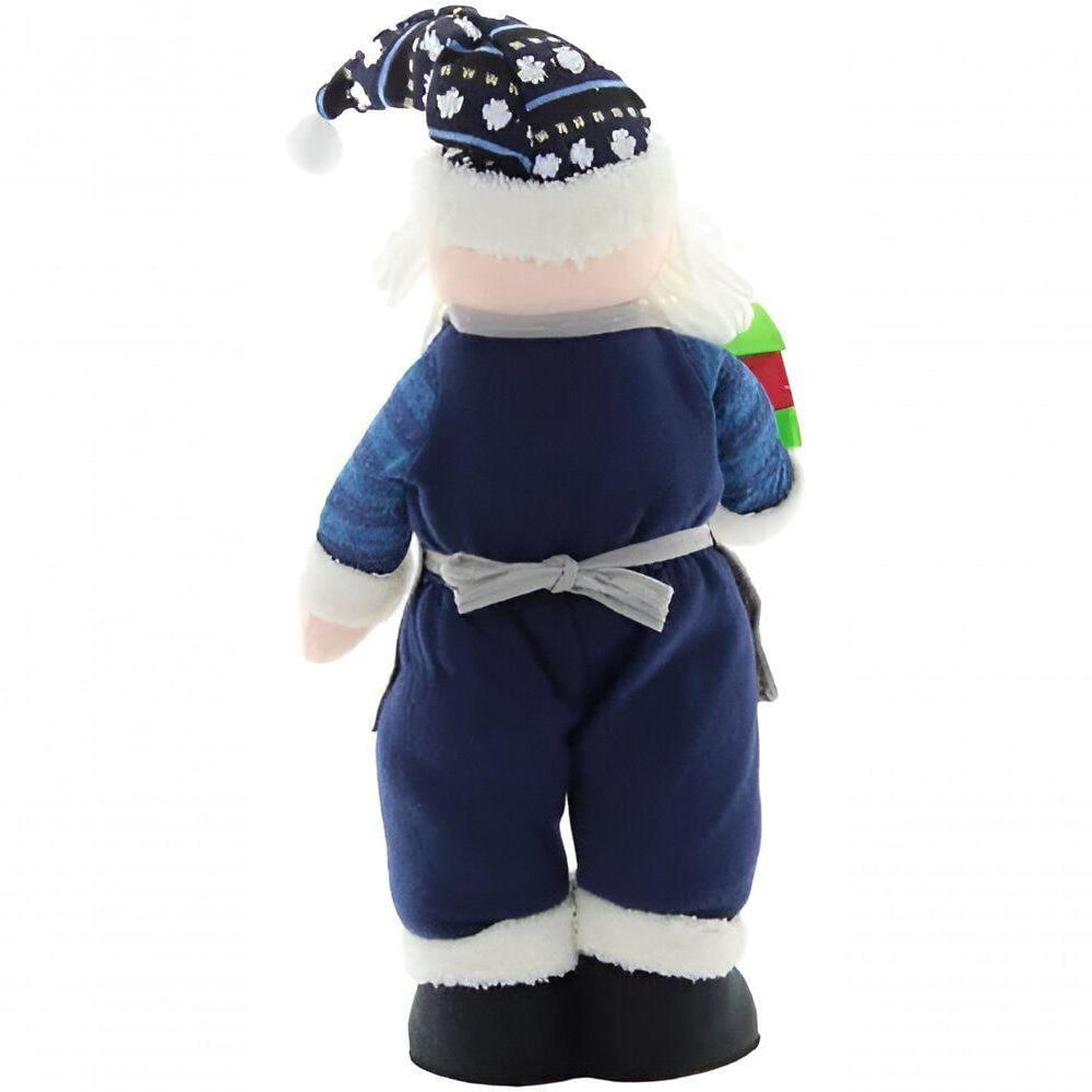 Boneco Papai Noel Decorativo Artesão Azul Com Brinquedo 53cm