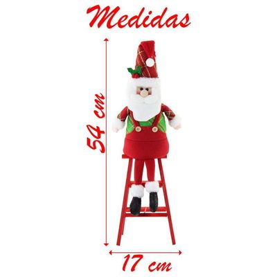 Boneco Papai Noel Natal Em Tecido Escada 54cm