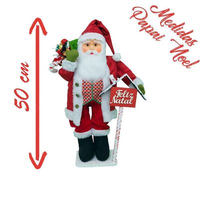 Boneco Natal Papai Noel Placa Feliz Natal 50cm