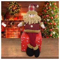 Boneco De Natal Papai Noel Sentado Perna Mole Em Tecido