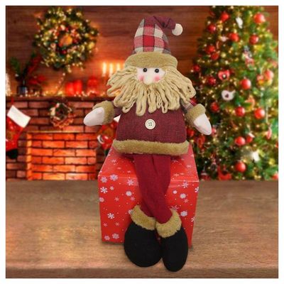 Boneco De Natal Papai Noel Sentado Perna Mole Em Tecido