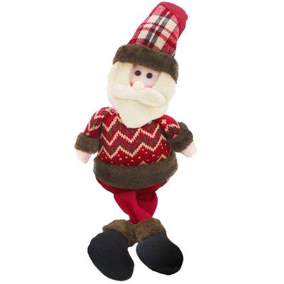 Boneco De Natal Papai Noel Sentado Perna Mole Em Tecido 56cm