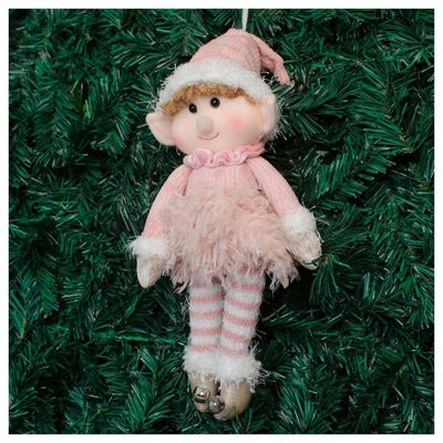 Boneco Pendente Natal Duende Mamãe Noel Rosa 30cm
