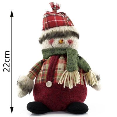 Boneco Natal Decorativo Boneco De Neve Tecido Xadrez 22cm