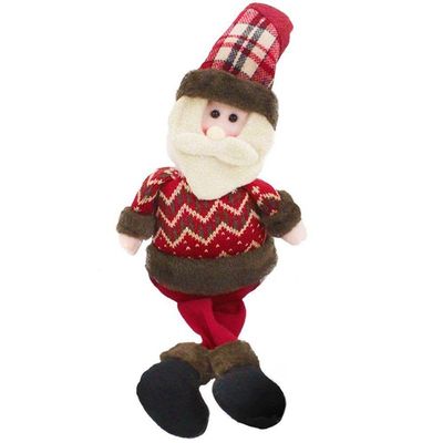 Boneco De Natal Papai Noel Sentado Perna Mole Em Tecido 56cm