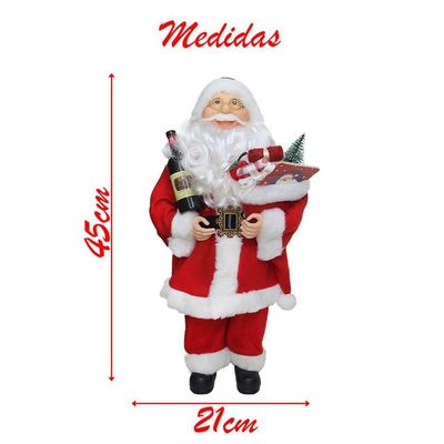 Boneco Natal Papai Noel Com Presente Sommelier 45cm