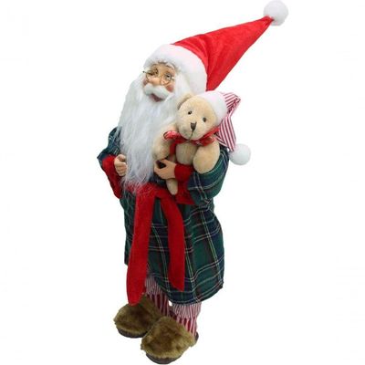 Boneco Papai Noel Decoração Pijama Roupão Com Ursinho 50cm