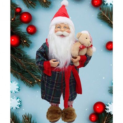 Boneco Papai Noel Decoração Pijama Roupão Com Ursinho 50cm