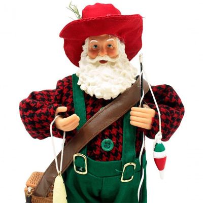 Boneco Decorativo Papai Noel Pescador Colecionável De 30cm