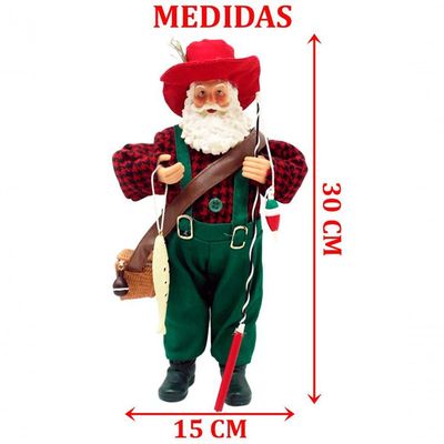 Boneco Decorativo Papai Noel Pescador Colecionável De 30cm