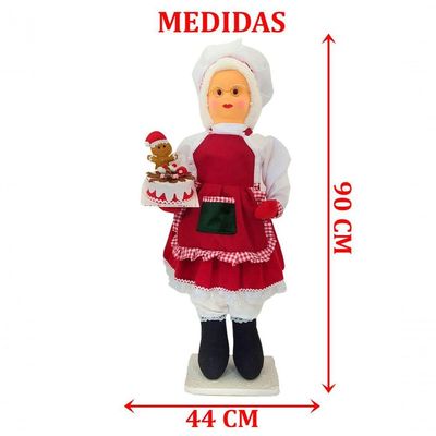 Boneco Natalino Mamãe Noel Confeiteira Cozinha Chefe De 90cm