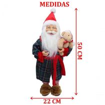 Boneco Papai Noel Pijama Roupão Decoração Com Ursinho 50cm