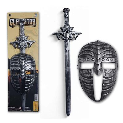 Kit Medieval Espada E Mascara Guerreiro De Combate Jr0610 Prata