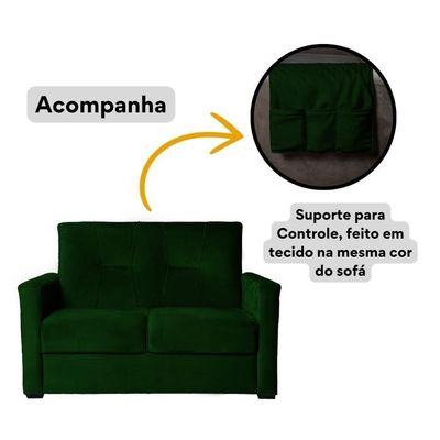 Sofá 2 Lugares Pequeno Alice E Porta Controle Herreiro Verde