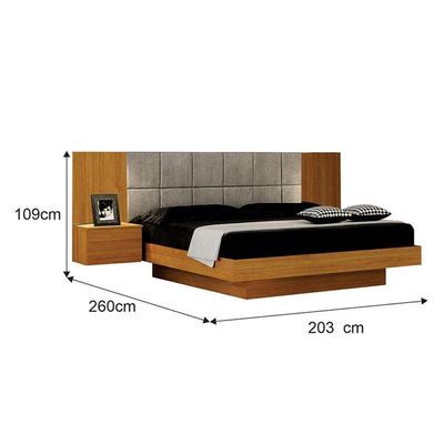 Cama De Casal Braga Queen Size Com Criado E Cabeceira Cinamomo Joli Palha - Leifer Móveis