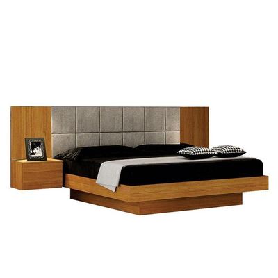 Cama De Casal Braga Queen Size Com Criado E Cabeceira Cinamomo Joli Palha - Leifer Móveis