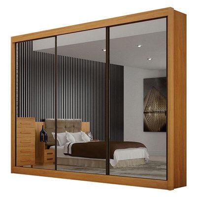 Guarda Roupa Casal 3 Portas 3 Espelhos São Paulo Gold Cinamomo - Leifer Móveis