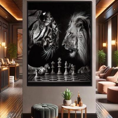 Quadro Decorativo Xadrez Felino