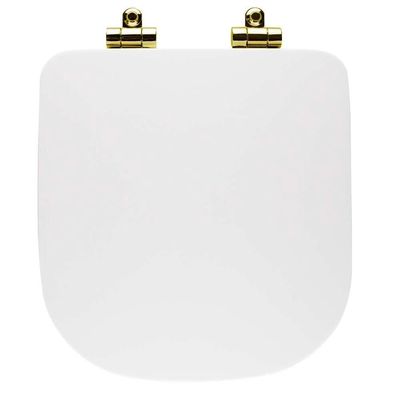 Assento Poliester Soft Close Antimicrobiano Quadra Branco Para Vaso Deca Com Ferragem Dourada
