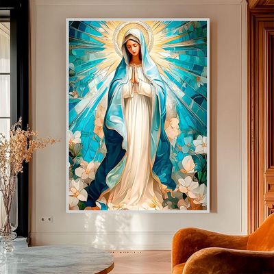 Quadro Decorativo Nossa Senhora Aparecida Branco E Azul