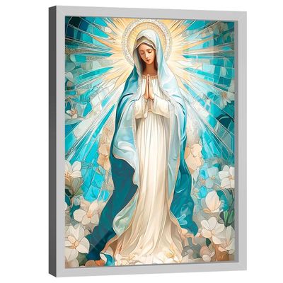 Quadro Decorativo Nossa Senhora Aparecida Branco E Azul