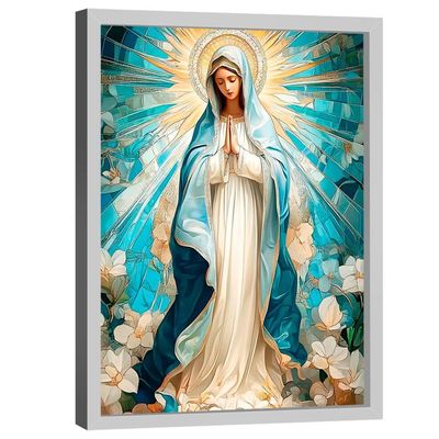 Quadro Decorativo Nossa Senhora Aparecida Branco E Azul