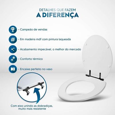 Assento Sanitario Convencional Oval Universal Branco Com Ferragem Preta